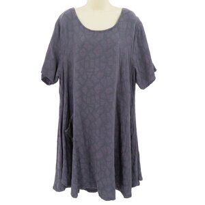 Windhorse Womens XXL 2XL Purple Gray Lagenlook Tunic Dress One Pocket All Cotton